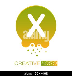 Creative logo. The letter X on a round dot with splashes. Vector illustration for logo, sticker, brand, sticker isolated on white background. Stock Vector