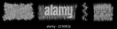 Set of white and grey fur square shape on black color, die cut isolated. High quality image. Stock Photo