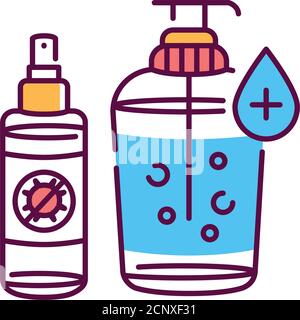 Antiseptic products color line icon. Substances that help to stop the growth of microorganisms on the skin. Pictogram for web page, mobile app, promo Stock Vector