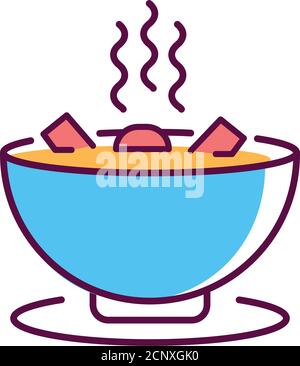 Soup plate with steam, hot lunch color line icon. A hot dish that helps fight the illness. Pictogram for web page, mobile app, promo. UI UX GUI design Stock Vector
