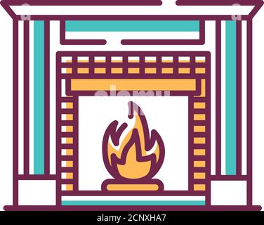 Fireplace color line icon. Structure made of brick, stone or metal designed to contain a fire. Used for the relaxing ambiance Pictogram for web page Stock Vector