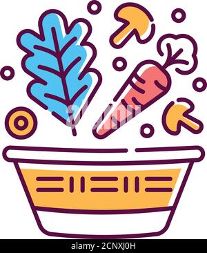 Vegetables in basket color line icon. Natural, healthy vegetarian food. Farming concept. Pictogram for web page, mobile app, promo. UI UX GUI design Stock Vector
