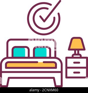 Bedroom color line icon. Apartament booking sign. Take rest. Pictogram for web page, mobile app, promo. UI UX GUI design element. Editable stroke. Stock Vector