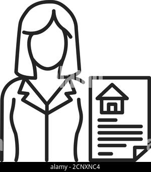 Realtor black line icon. Expert who is engaged in real estate transactions. Pictogram for web page, mobile app, promo. UI UX GUI design element Stock Vector