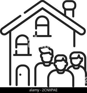 Rent a house for family allowed with children black line icon. Temporary use of property. Pictogram for web page, mobile app, promo. UI UX GUI design Stock Vector