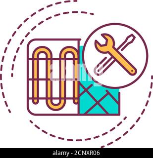 Heating installation color line icon. Setting a mechanism for maintaining temperatures at an acceptable level. Handyman services. Pictogram for web Stock Vector