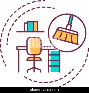 Office Cleaning color line icon. Includes dusting, vacuuming, washing down, mopping and sweeping the office area. Handyman services. Pictogram for web Stock Vector