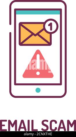 Email scam color line icon on white background. Web fraud. Mailing of letters. Spamming attack. Pictogram for web page, mobile app, promo. UI UX GUI Stock Vector