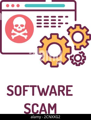 Software scam color line icon on white background. Web fraud. Fake programs. Malware. Pictogram for web page, mobile app, promo. UI UX GUI design Stock Vector