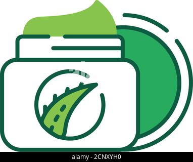 Aloe cream color line icon. Cream with aloe in jar. Moisturizes and nourishes the skin. Skincare. Pictogram for web page, mobile app, promo. UI UX GUI Stock Vector