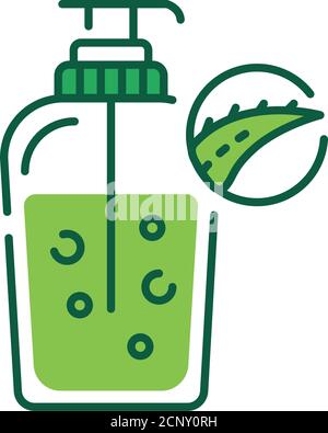 Aloe gel soap color line icon. Liquid soap with aloe extract. Removes germs and bacterias. Pictogram for web page, mobile app, promo. UI UX GUI design Stock Vector