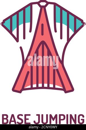 Base jumping color line icon. Parachuting from a fixed structure. Pictogram for web page, mobile app, promo. UI UX GUI design element. Stock Vector