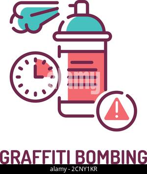Graffiti bombing color line icon on white background. Extreme sport. Drawings on the walls. Painting prohibited objects. Pictogram for web page Stock Vector