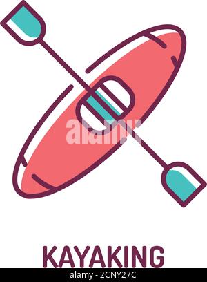 Kayaking color line icon. Water extreme sport. Pictogram for web page, mobile app, promo. UI UX GUI design element Editable stroke Stock Vector