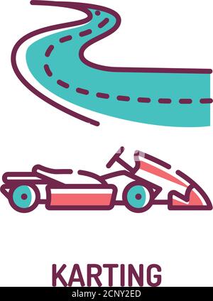 Karting color line icon on white background. Extreme sport. Racing on the track in a simple racing car. Pictogram for web page, mobile app, promo. UI Stock Vector