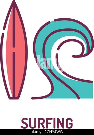 Surfing color line icon on white background. Extreme sport. Exploration of caves with special equipment. Pictogram for web page, mobile app, promo. UI Stock Vector
