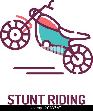Stunt riding a motorcycle color line icon on white background. Extreme. Motorcycle tricks. Pictogram for web page, mobile app, promo. UI UX GUI design Stock Vector
