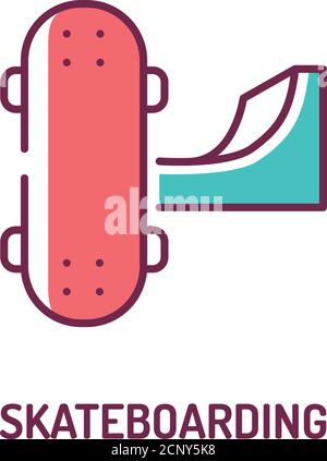 Skateboarding color line icon on white background. Extreme sport. Tricks on a skateboard. Skateboarding ompetitions. Pictogram for web page, mobile Stock Vector