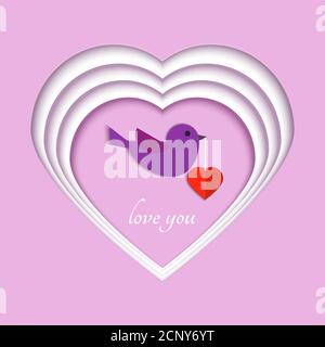 Origami papercut concept and Valentine s day idea, vector art and illustration. Stock Vector