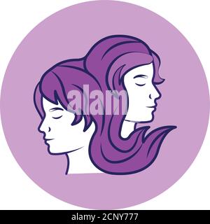 Gemini color line icon. Zodiac sign. Astrology and horoscope. Predictions and human character. Element air. Ruler Mercury. UI UX GUI design element Stock Vector