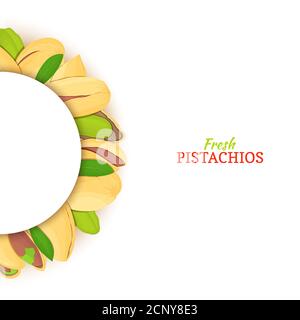 Semicircle white frame composed of pistachios nut. Vector card illustration. Stock Vector