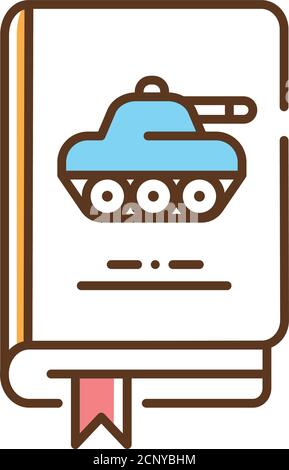 Military book color line icon. Basic knowledge about army, highly organised force, war and soldiers. Pictogram for web page, mobile app, promo. UI UX Stock Vector