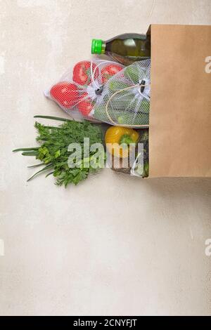 vegetables fruits, ordering food, fresh fruits, hand holding, grocery store, paper box Stock Photo