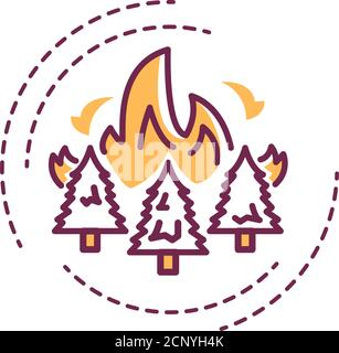 Forest fires color line icon. Start from natural causes such as lightning, high atmospheric temperatures and dryness. Pictogram for web page, mobile Stock Vector