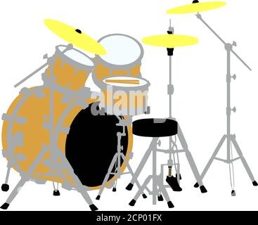 Acoustic drum set view side isolated on white background, vector Stock Vector
