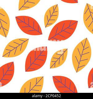 Red orange falling autumn leaves seamless pattern, repetitive plant pattern, vector Stock Vector