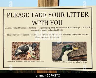 Please Take Your Litter With You, sign, Thornham Harbour, Norfolk, England, UK. Stock Photo