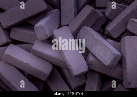 Closeup shot of purple bricks bunch Stock Photo
