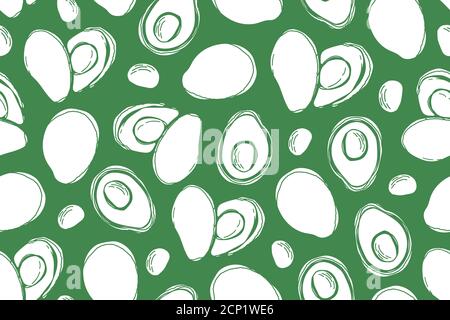 Avocado seamless pattern. Cartoon Hand draw avocado vector illustration on isolated green background Stock Vector
