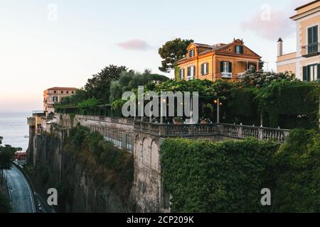 Sorrento. Italy - August 26 2020: Excelsior Vittoria Grand Hotel, Sorrento, Italy, a Leading Hotel of the World on a Cliff in the Evening Stock Photo