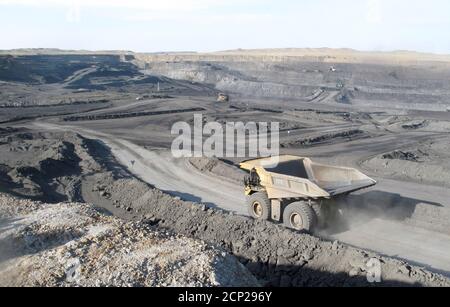 open pit mine in Mongolia, hauling trucks Stock Photo - Alamy