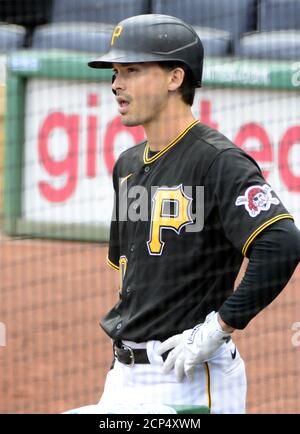 Pittsburgh Pirates' Bryan Reynolds waits his turn in the batting cage  before a baseball game against the Chicago White Sox in Pittsburgh,  Saturday, April 8, 2023. (AP Photo/Gene J. Puskar Stock Photo 