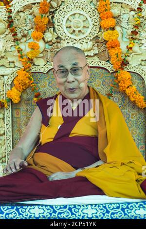 the Nubra Valley with the village of Sumur, the Dalai Lama visiting the Samtanling Gompa monastery Stock Photo