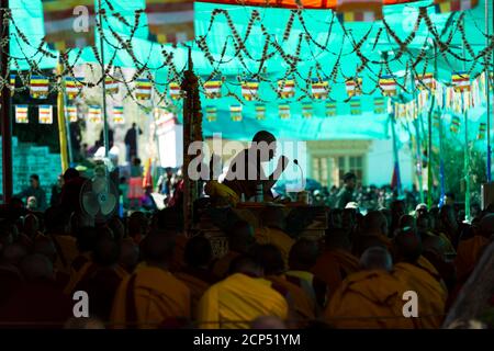 the Nubra Valley with the village of Sumur, the Dalai Lama visiting the Samtanling Gompa monastery Stock Photo