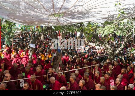 the Nubra Valley with the village of Sumur, the Dalai Lama visiting the Samtanling Gompa monastery Stock Photo