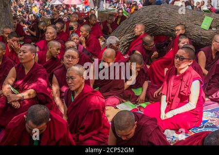 the Nubra Valley with the village of Sumur, the Dalai Lama visiting the Samtanling Gompa monastery Stock Photo