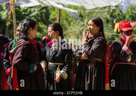 the Nubra Valley with the village of Sumur, the Dalai Lama visiting the Samtanling Gompa monastery Stock Photo