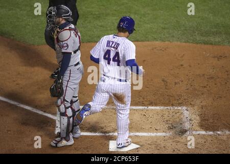 Chicago, United States. 18th Sep, 2020. Chicago Cubs' Anthony Rizzo (44) scores against the Minnesota Twins in the first inning at Wrigley Field on Friday, September 18, 2020 in Chicago. Photo by Kamil Krzaczynski/UPI Credit: UPI/Alamy Live News Stock Photo