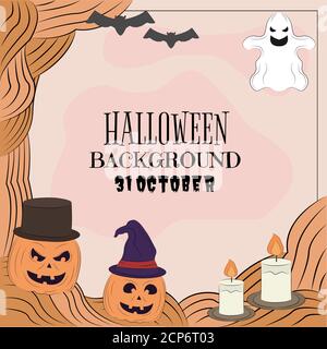 Hand drawn illustration vector design of Halloween background with blank copy space text area Stock Vector