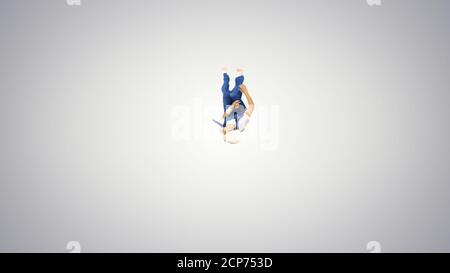 Young construction worker in yellow hardhat doing hand spins loo Stock Photo