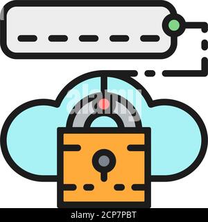 Cloud lock with password, data security flat color line icon. Stock Vector
