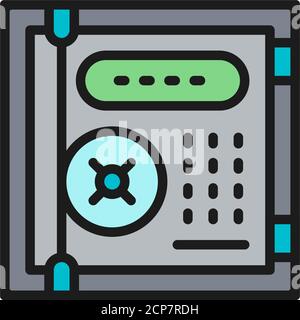 Electronic safe, personal protection, cryptography flat color line icon. Stock Vector