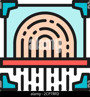 Fingerprint scan, cryptographic signature, identity flat color line icon. Stock Vector