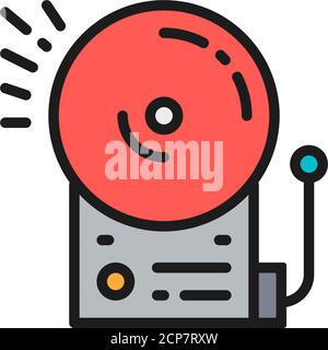 Fire alarm, school bell flat color line icon. Stock Vector
