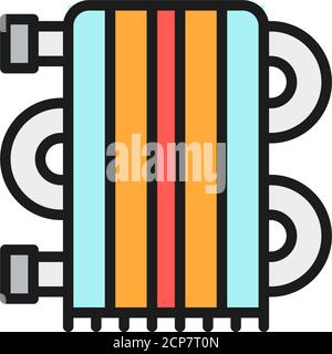 Heating radiator, heater flat color line icon. Stock Vector
