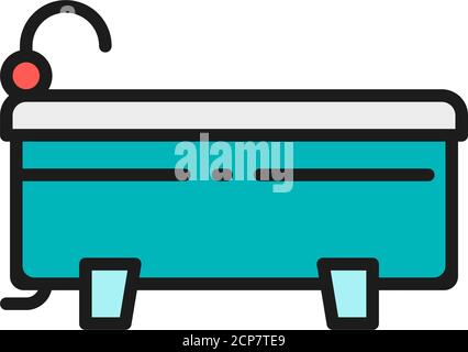 Vector bath, bathtub flat color line icon. Stock Vector